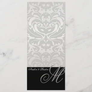 Regal Silver Monogram Damask Wedding Menu