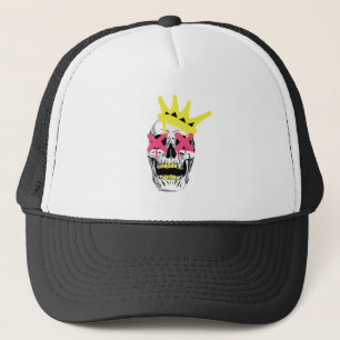 Regal Skull: Pink X-Eyed Crowned Art Trucker Hat