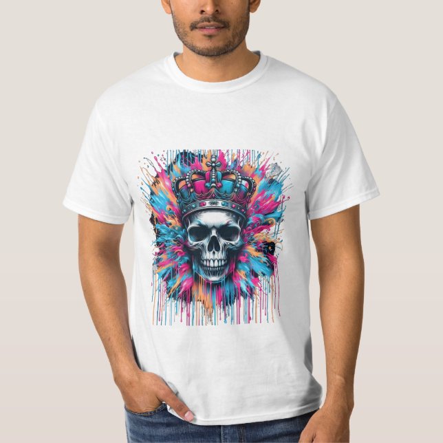 "Regal Skull: Urban Graffiti Street Art T-Shirt" T-Shirt (Front)