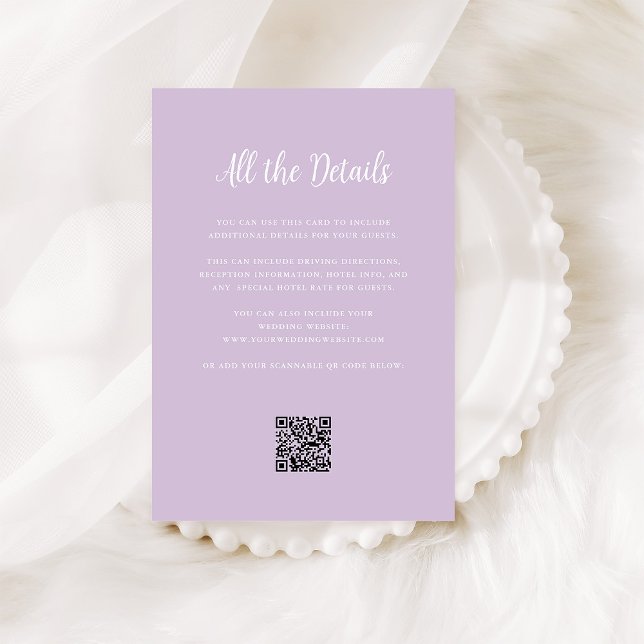 Regal Soft Lavender | Wedding Details QR Code Enclosure Card (Creator Uploaded)