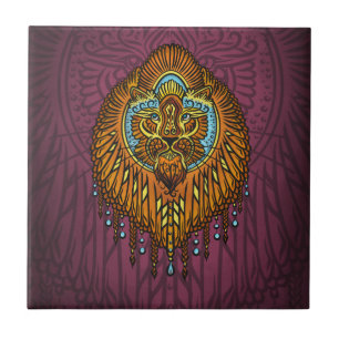 Regal Spirit Lion   Ornate Tribal Mandala Roar Ceramic Tile