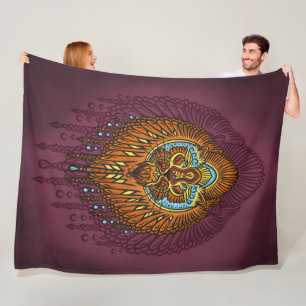 Regal Spirit Lion   Ornate Tribal Mandala Roar Fleece Blanket