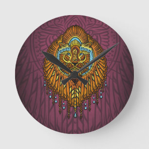 Regal Spirit Lion   Ornate Tribal Mandala Roar Round Clock