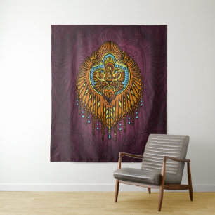 Regal Spirit Lion Ornate Tribal Mandala Roar Tapestry