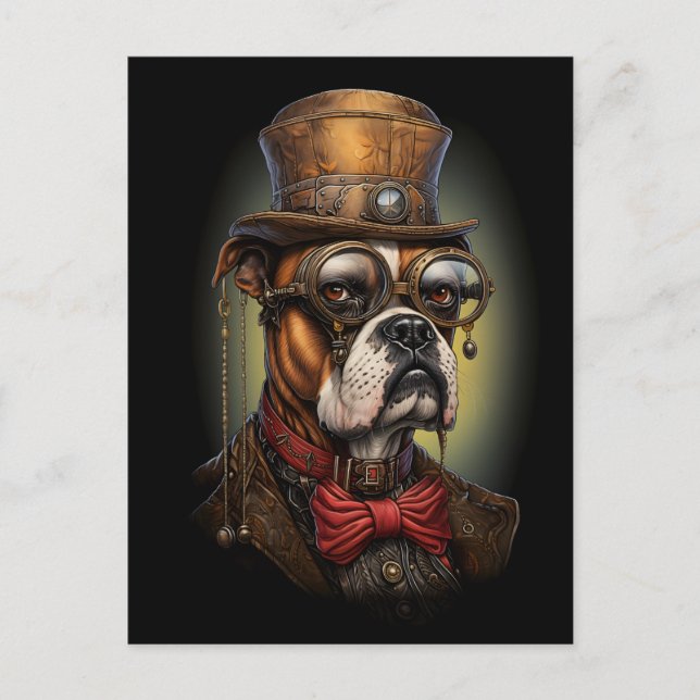 Regal Steampunk Boxer Dog In Hat Goggles Tie 117 Postcard (Front)