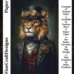 Regal Steampunk Lion Portrait CH9 Scrapbook Paper