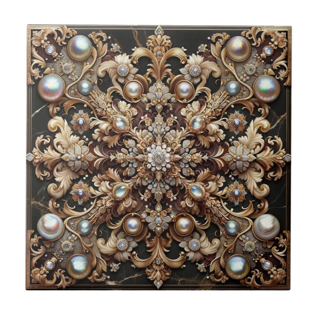 Regal Symmetry: An Opulent Baroque Masterpiece Ceramic Tile (Front)