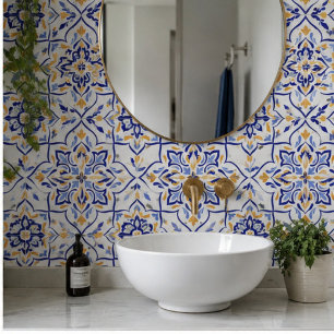 Regal Symphony Blue and Gold Luxury Mediterranean Ceramic Tile