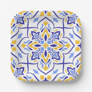 Regal Symphony Blue and Gold Luxury Mediterranean Paper Plate