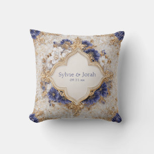 Regal Victorian Blue and Gold Floral Elegance Cushion