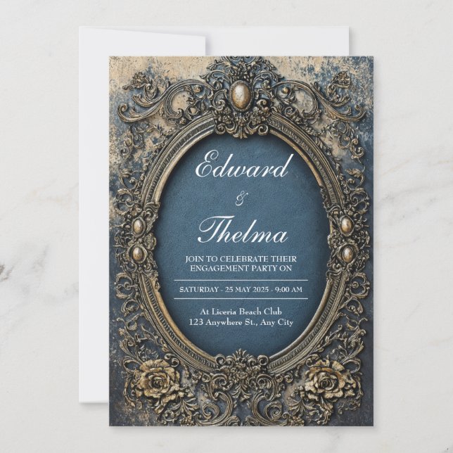 Regal Victorian Ornate Gold Oval Frame Wedding Invitation (Front)