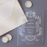 Regal Vintage White Baroque Frame | Wedding Acrylic Invitations<br><div class="desc">This elegant and luxe wedding invitation features a white, vintage line art frame with ornate baroque style on a clear acrylic background. This design is also perfect for a gothic style wedding. Modern script calligraphy and classic text, along with your initials or monogram, make this a classy yet up-to-date contemporary...</div>