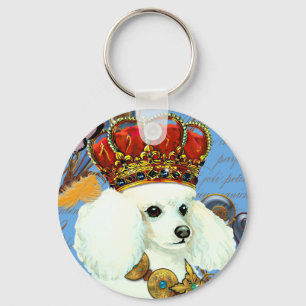 Regal White Poodle with Crown portrait Key Ring