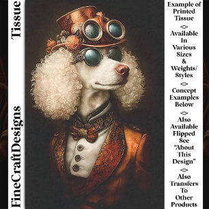 Regal White Steampunk Poodle Dog AX6 Decoupage Tissue Paper