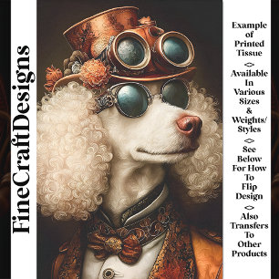 Regal White Steampunk Poodle Dog AX7 Decoupage Tissue Paper