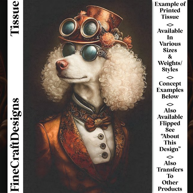 Regal White Steampunk Poodle Dog CT8 Decoupage Tissue Paper (Creator Uploaded)