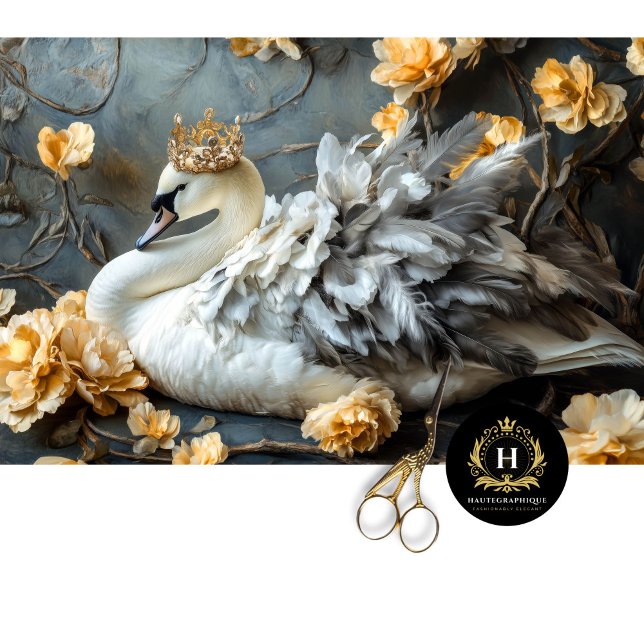 Regal White Swan Golden Crown Decoupage Tissue Paper (Creator Uploaded)
