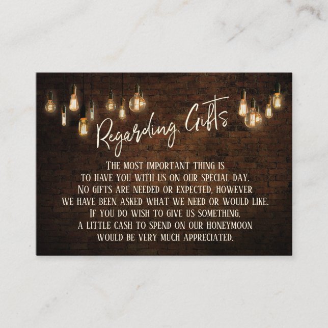 Regarding Gifts Dark Bricks & Warm Edison Lights Enclosure Card (Front)