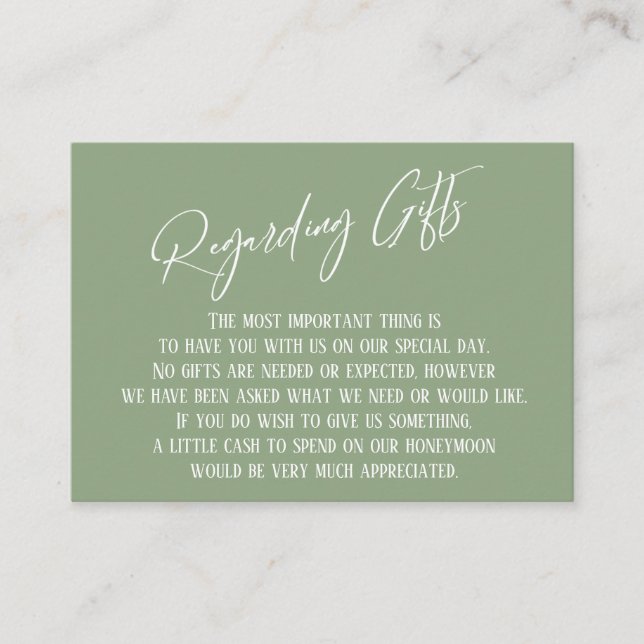 Regarding Gifts Handwriting Sage Green Enclosure Card (Front)