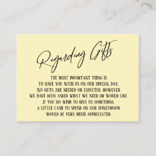 Regarding Gifts Handwriting Simple Light Yellow Enclosure Card