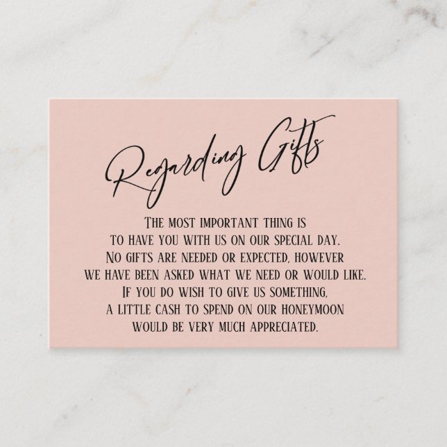 Regarding Gifts Modern Handwriting Simple Blush Enclosure Card (Front)
