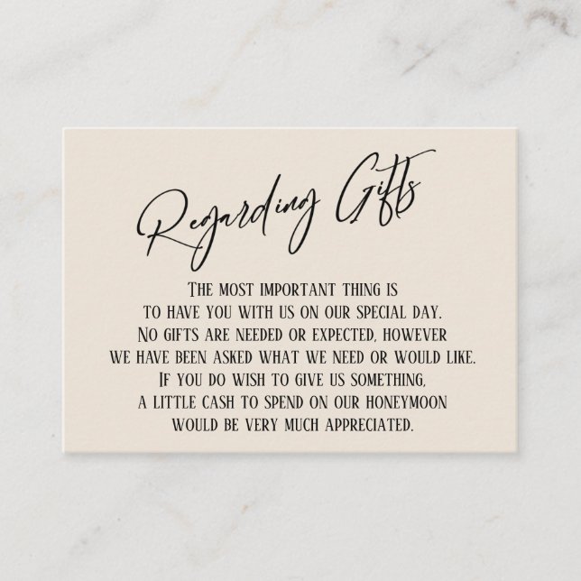 Regarding Gifts Modern Handwriting Simple Cream Enclosure Card (Front)