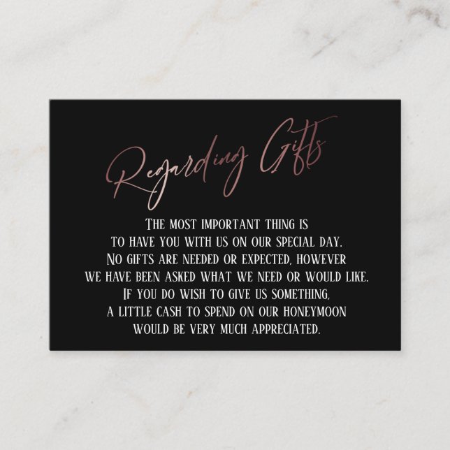 Regarding Gifts Rose Gold Handwriting Wedding Enclosure Card (Front)