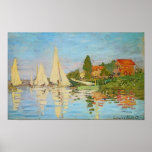 Regatta at Argenteuil by Claude Monet Poster<br><div class="desc">Regatta at Argenteuil by Claude Monet  is a beautiful impressionism painting of sailboats,  a red boathouse and the blue water of the River Seine</div>