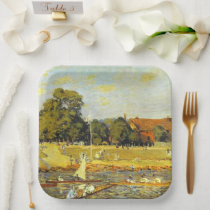 Regatta at Hampton Court Alfred Sisley Poster Paper Plate