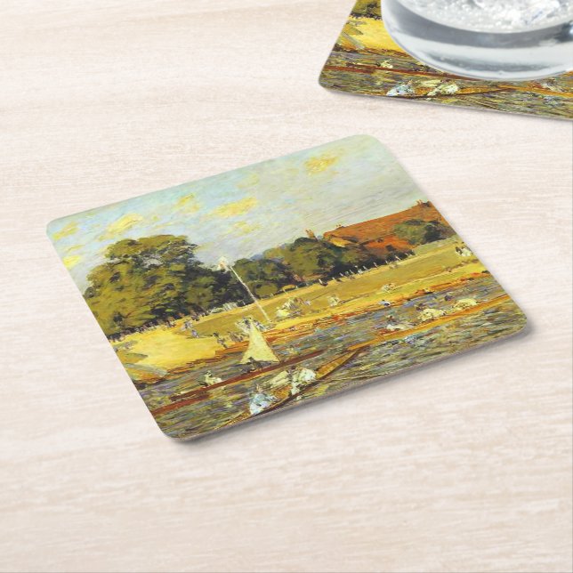 Regatta at Hampton Court Alfred Sisley Poster Square Paper Coaster (Angled)