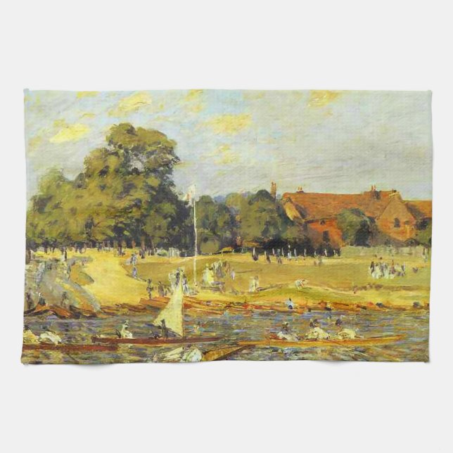 Regatta at Hampton Court Alfred Sisley Poster Tea Towel (Horizontal)