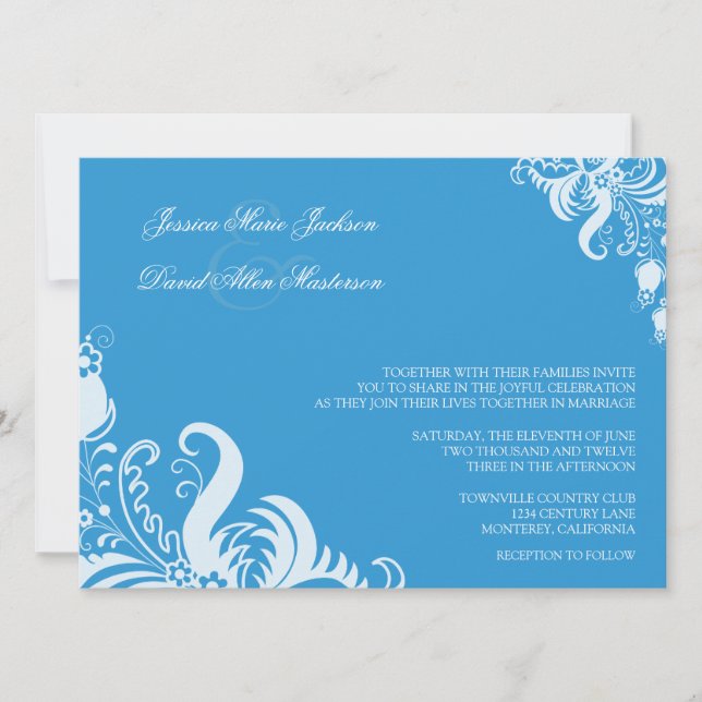 Regatta Blue Floral Accent Wedding Invitation (Front)