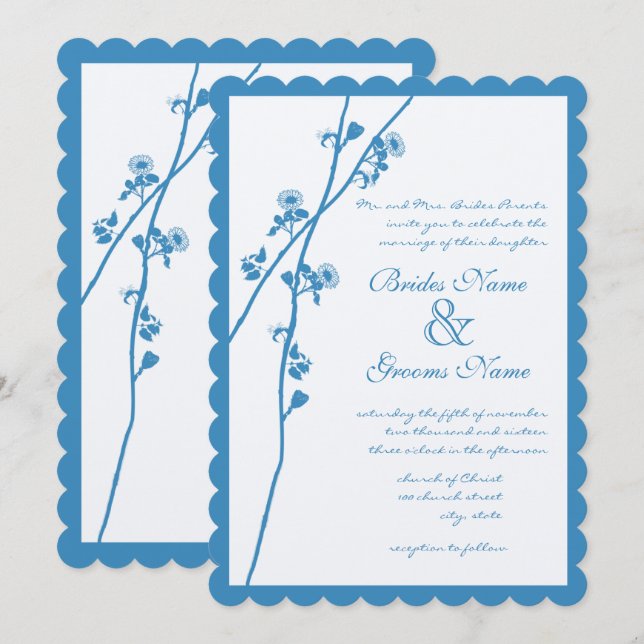 Regatta Blue Wild Flowers Wedding Invitation (Front/Back)