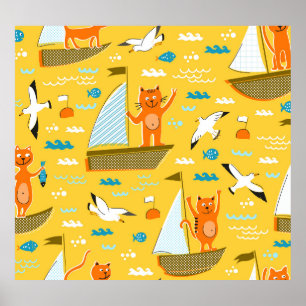 Regatta Cats: Nursery Animal Vintage Poster