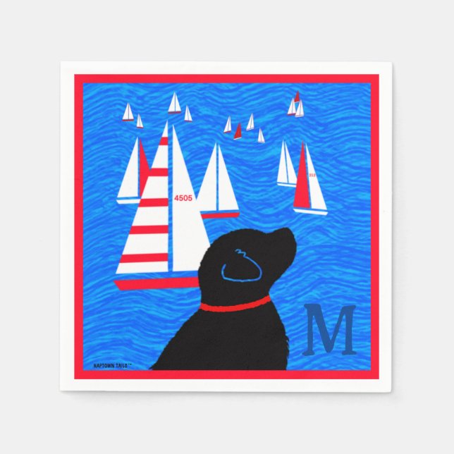 Regatta Day Black Dog Cocktail Napkins Monogram (Front)