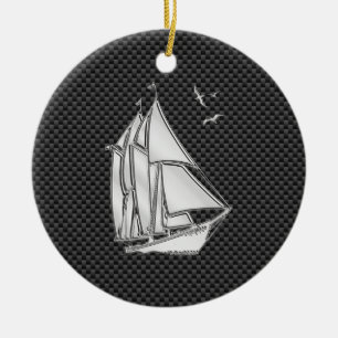 Regatta Sailboat on Carbon Fibre Style Ceramic Tree Decoration