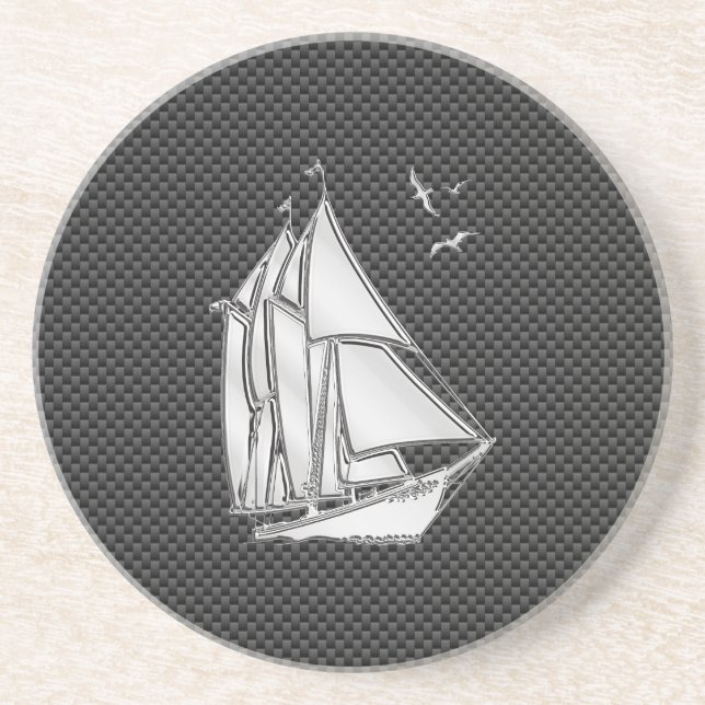 Regatta Sailboat on Carbon Fibre Style Coaster (Front)