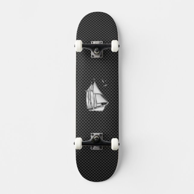 Regatta Sailboat on Carbon Fibre Style Skateboard (Front)