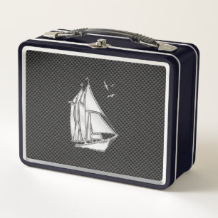 Regatta Style Sailboat on Carbon Fibre Decor Metal Lunch Box