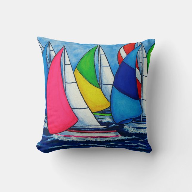 Regatta Sunset Polyester Throw Pillow 16" x 16" (Front)