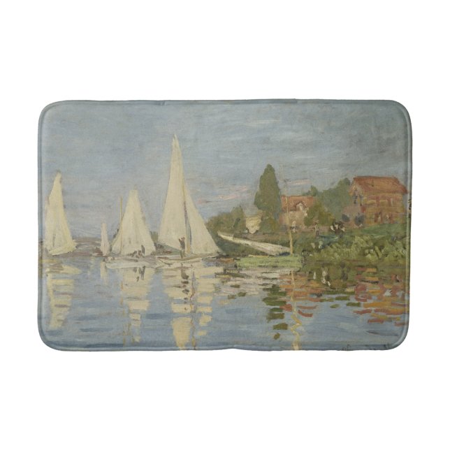 Regattas at Argenteuil, OIl Painting, Claude Monet Bath Mat (Front)