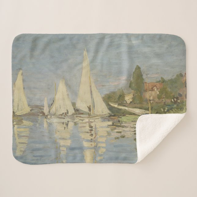 Regattas at Argenteuil, OIl Painting, Claude Monet Sherpa Blanket (Front (Horizontal))