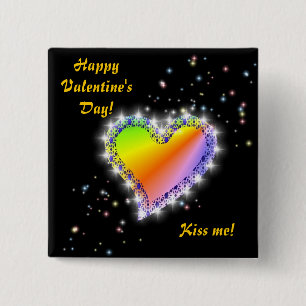 Regenbogen-Herz mit Sternchen auf schwarz 15 Cm Square Badge