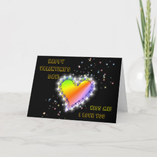 Regenbogen-Herz mit Sternchen auf schwarz Holiday Card