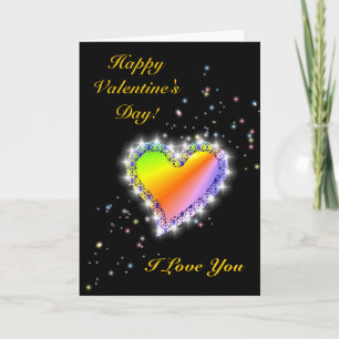 Regenbogen-Herz mit Sternchen auf schwarz Holiday Card