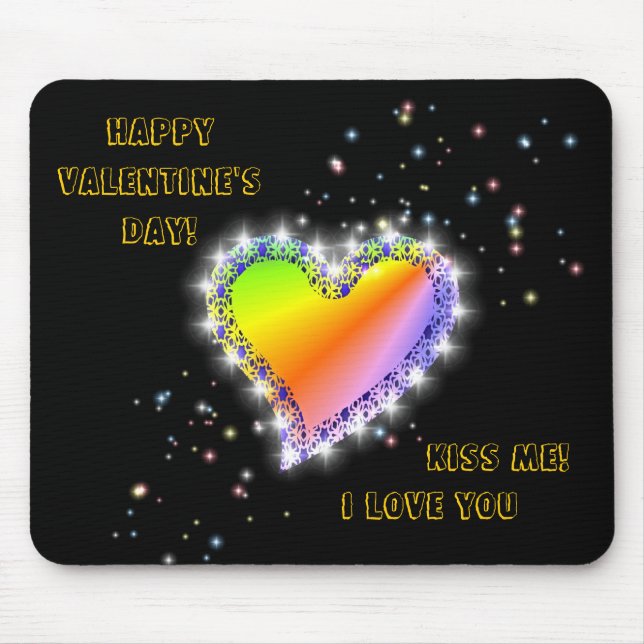 Regenbogen-Herz mit Sternchen auf schwarz Mouse Pad (Front)