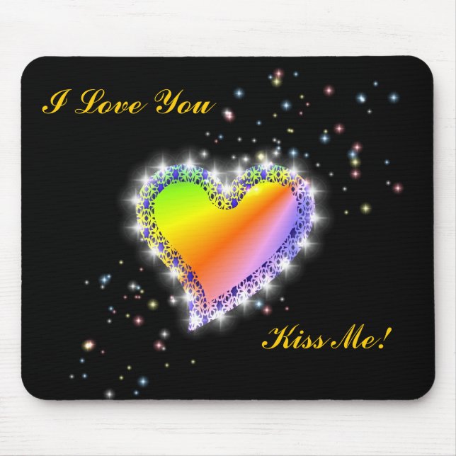 Regenbogen-Herz mit Sternchen auf schwarz Mouse Pad (Front)