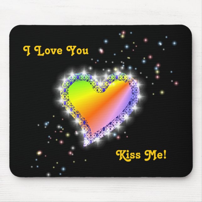 Regenbogen-Herz mit Sternchen auf schwarz Mouse Pad (Front)