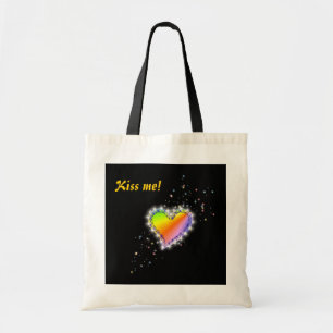 Regenbogen-Herz mit Sternchen auf schwarz Tote Bag