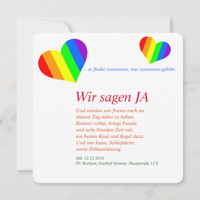 Regenbogen Herzen Einladung Invitation (Back)